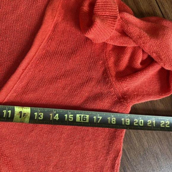 J. Jill Linen Blend Long Cardigan Tunic Sweater Button Size M Orange Open Knit - Picture 4 of 5